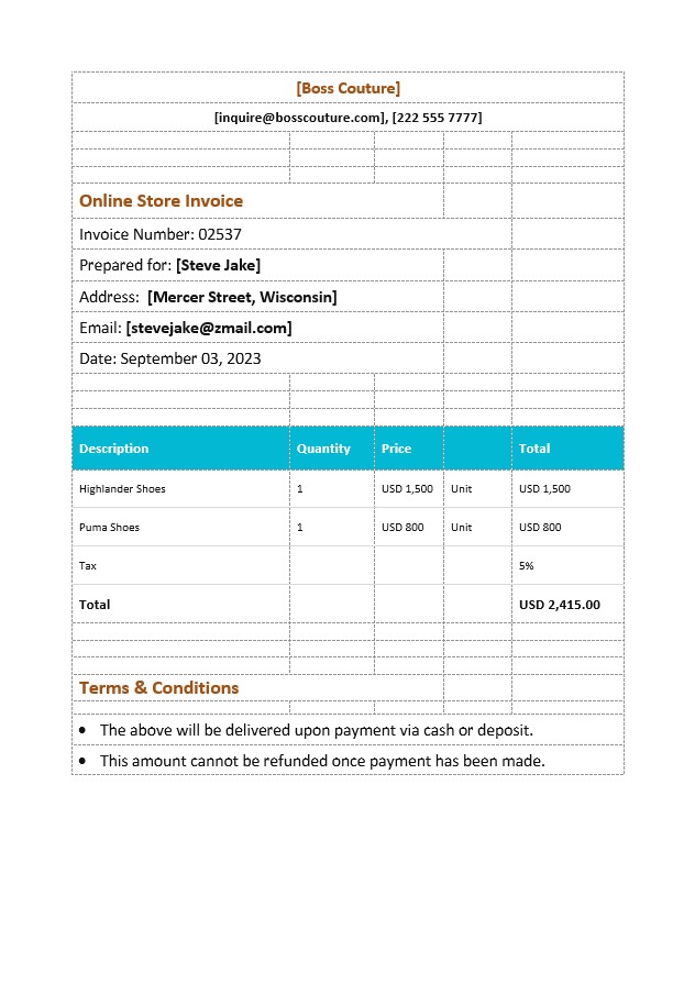 Online Store Invoice Template PSD template
